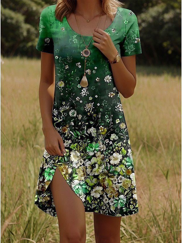 Women's New Round Neck Short Sleeve Dress with Indian Print – European & American Style