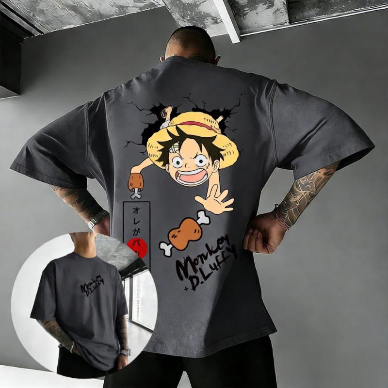 T-shirt Grafica Luffy Anime Oversize One Piece Uomo Donna Cotone Manica Corta Tee Streetwear 2026 Estate Nuovi Abiti Casual Y2k