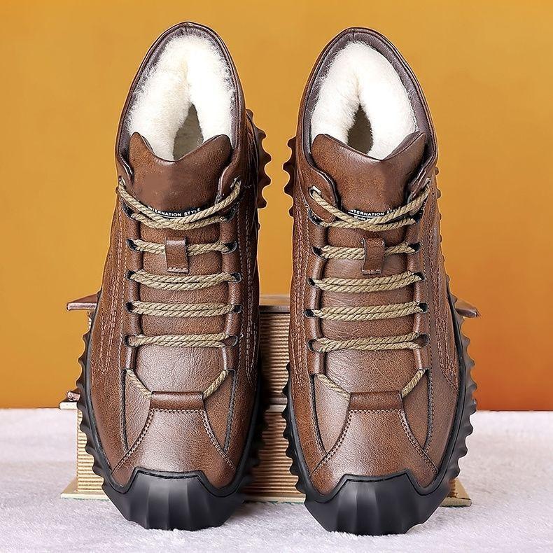 Cotton Shoes Men's New Winter Velvet Warm High-top Casual Leather Shoes Soft-soled Sports Casual Shoes Thickened Snow Men's Shoes