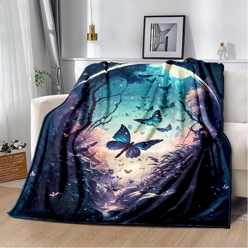 HD Fantasy Butterfly Flower Cartoon Blanket,Soft Throw Blanket for Home Bedroom Bed Sofa Picnic Travel Office Cover Blanket Kids