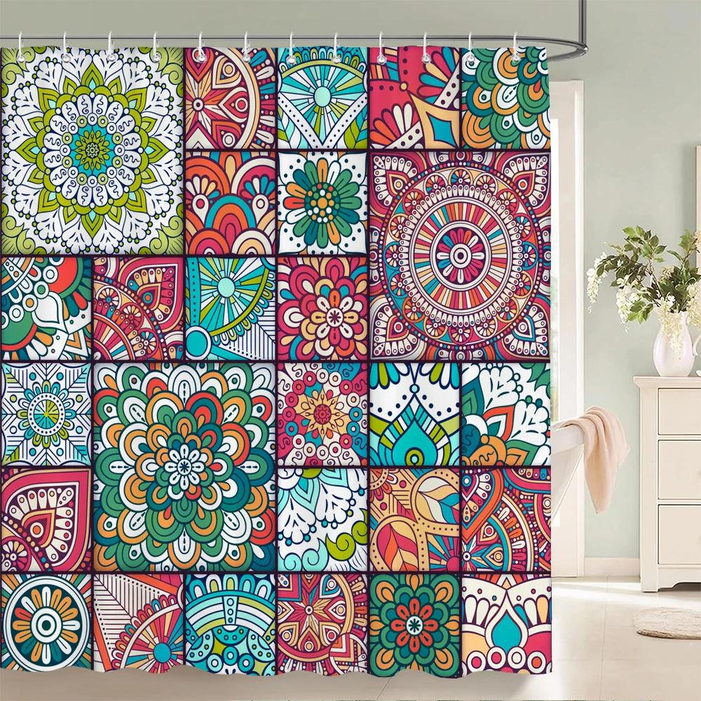 Waterproof Shower Curtain for Bathroom Bohemian Pattern Printing Bathtub Curtains Fabric Polyester Bath Curtain with Hooks