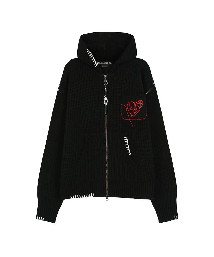 ADSB ANDERSSON BELL Unisex Heart Logo Hood Zip-Up Sweater Atb1420U(Black)