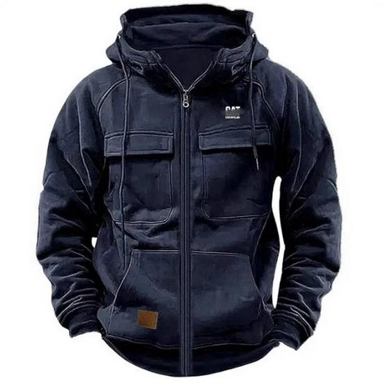 Men's Multi-Pocket Leather Patch Hoodie for Autumn/Winter – European & American Youth Style Sweatshirt Jacket