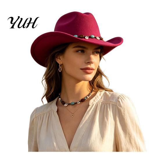 Vintage Style Headwear Wool Felt Fedora, Unisex Western Cowboy Hat, Retro Wide Brim Hat Cowgirl Jazz for Women Men Autumn Winter Travel Accessories