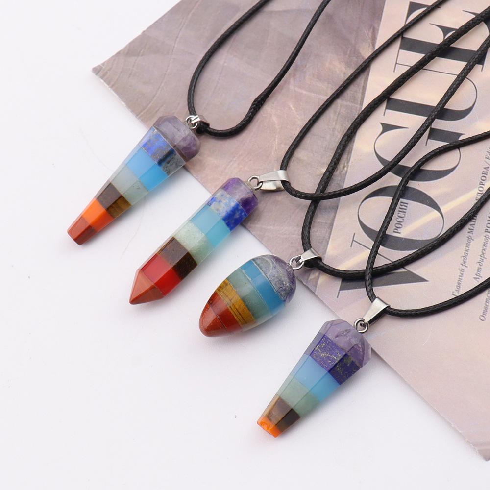Seven-Color Natural Crystal Stone Pendant Necklace N772