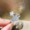 Fashion Female Rings  Sterling SIlver Five Point Star Inlaid Cubic Zircon Rings For Women Promise Love Wedding Band