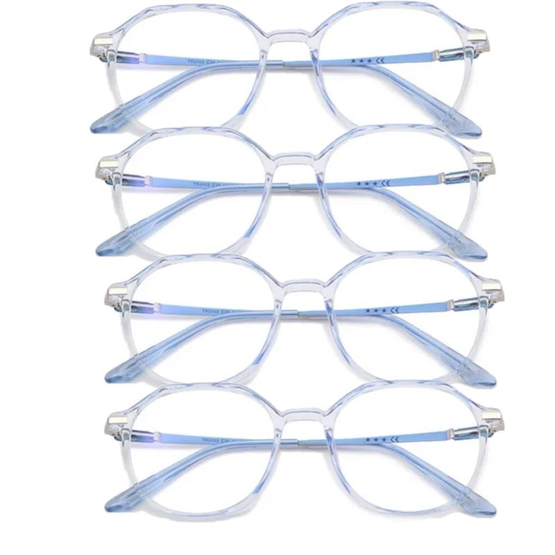 4PCS Fashion Round Glasses Replaceable Lens Plain Transparent Computer Eyeglasses Anti-Blue Light Elegant Eyewear Women Men