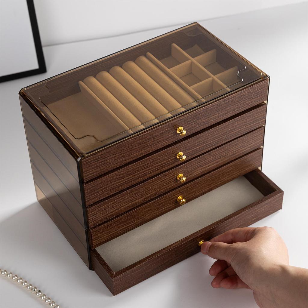 Retro Walnut Wood Jewelry Box: Organizer for Earrings, Rings, Bracelets, and Necklaces