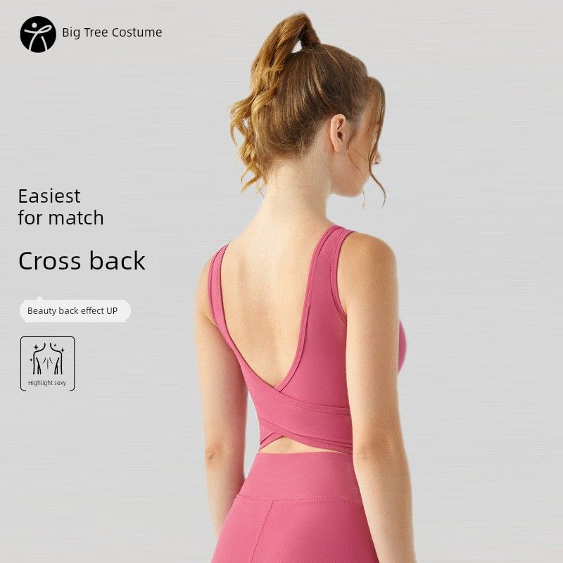 Foreign Trade Cross Beauty Back Sports Bra Women Half Fixed Cup Outer Wear All-Match Yoga Vest Tight Slimming Workout Clothes