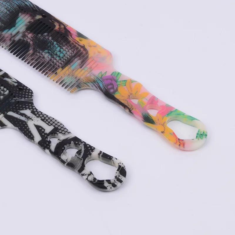 Skull Graffiti Fine Cutting Comb Antistatic Wide Tooth Clipper Comb Barber Flat Top Hairdressing Comb Curly Hair Salon Tools