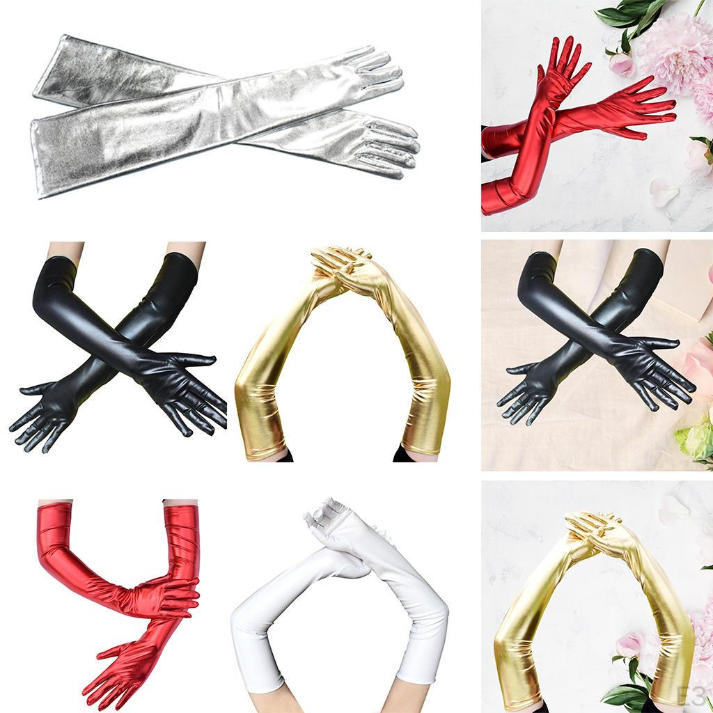 Lange Lederhandschuhe für Damen Kunstleder Lack PU Oper Glänzend Paar Finger Cosplay Passend