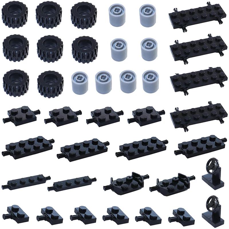 Non-Toxic Wheel Pack Tires Shaft Plate Holder Axle With Pin Building Blocks Moc Creative City Cars Diy Models Accessories Construction Toy