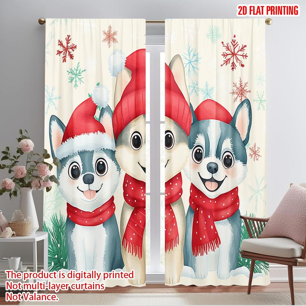 

2pcs,2D plane printing Curtain Popular Cute Christmas Puppies Snowflakes Festive (3) Versatile Polyester Fabric (without rod) 52.50×116.00 CM 2pcs
