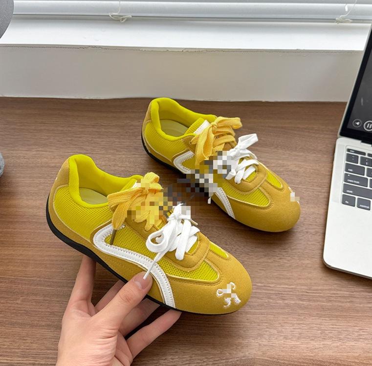 

Lace-up mesh board shoes spring and summer new color matching casual sports shoes advanced high and low help German training shoes 35 жёлтый