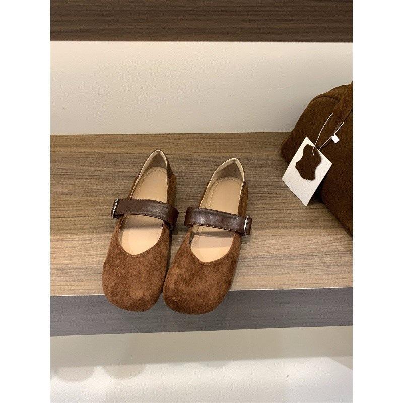Flat bottom suede leopard print single shoes spring and autumn Mary Jane evening shoes
