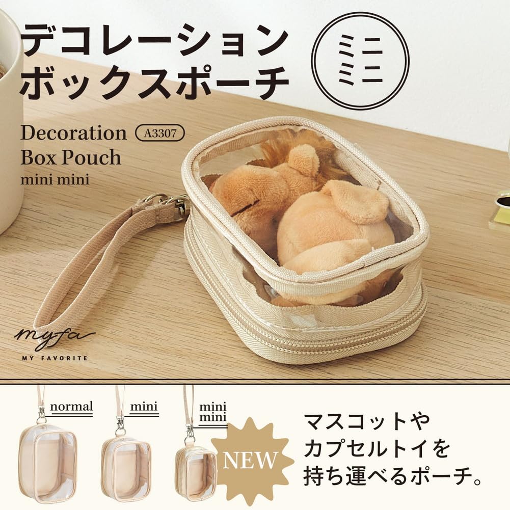 Lihit lab. myfa Decoration Box Pouch Mini Charcoal Black A3307-24 Clear Window Plush Storage Case Polyester PVC 75x50x105mm