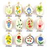 2PCs Colorful Ceramic Flower Charms 18K Gold Plated 304 Stainless Steel Irregular Geometric Pendant For Jewelry Necklace Making