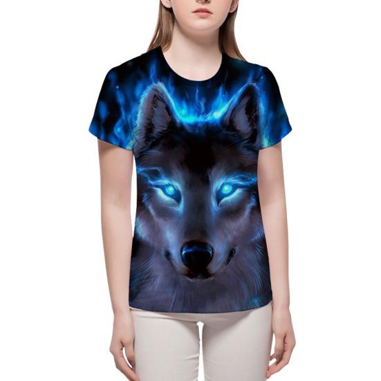 Unisex Vivid 3D Wolf Printed Short Sleeve T-shirt Round Neck Plus Size Tee Top