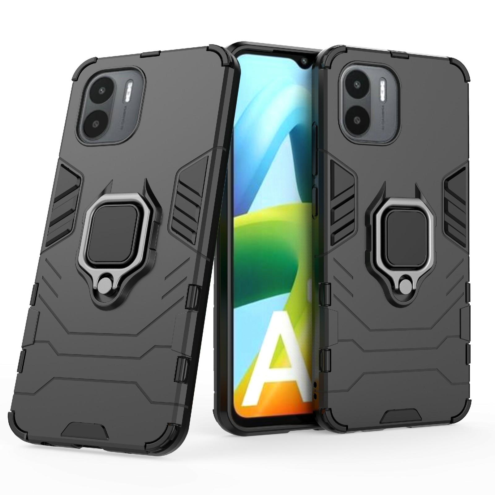 

For Xiaomi Redmi A1 4G/A2 4G Phone Case Ring Holder Kickstand Hybrid Hard PC Soft TPU Scratch Resistant Protective Cover Black