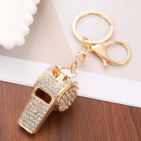 Keychain Alloy Electroplated Whistle Shape Key Chain with Dazzling Colorful Rhinestones Lobster Clasp Key Ring Backpack