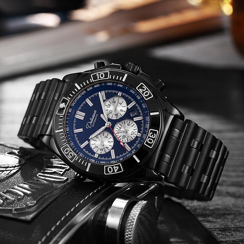 Durlunwei Men's 6-Hand Chronograph Mechanical Watch with Panda Dustproof Band