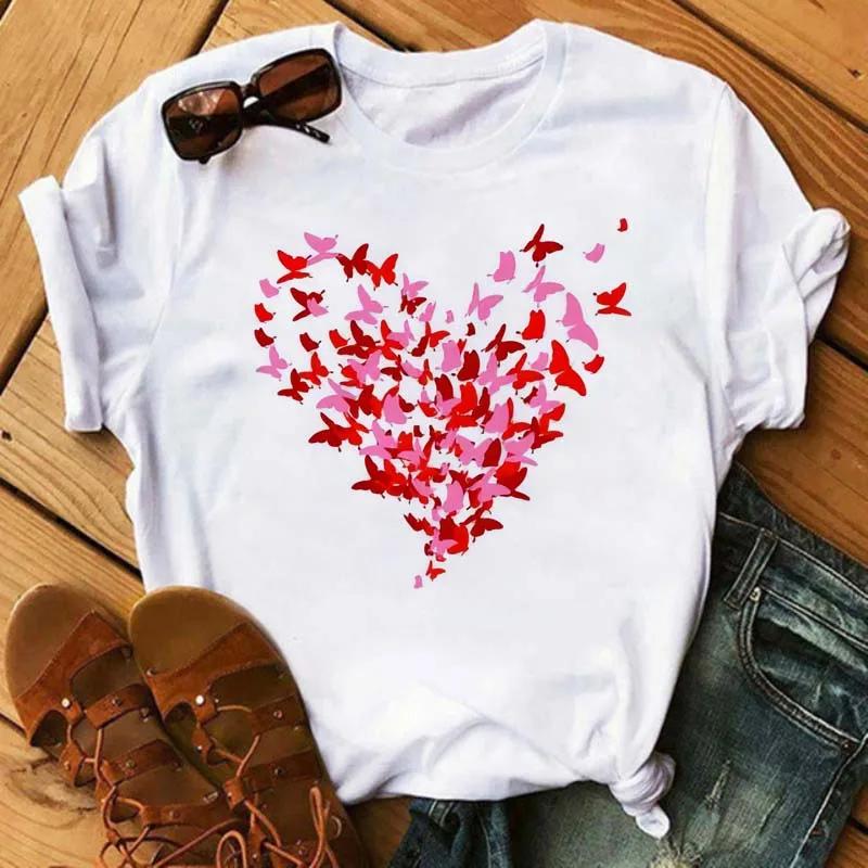 Butterfly Heart Printed T Shirt New Unisex Black T Shirt Harajuku Cute Graphic Tee Shirt Ladies Casual Female Tops Tee