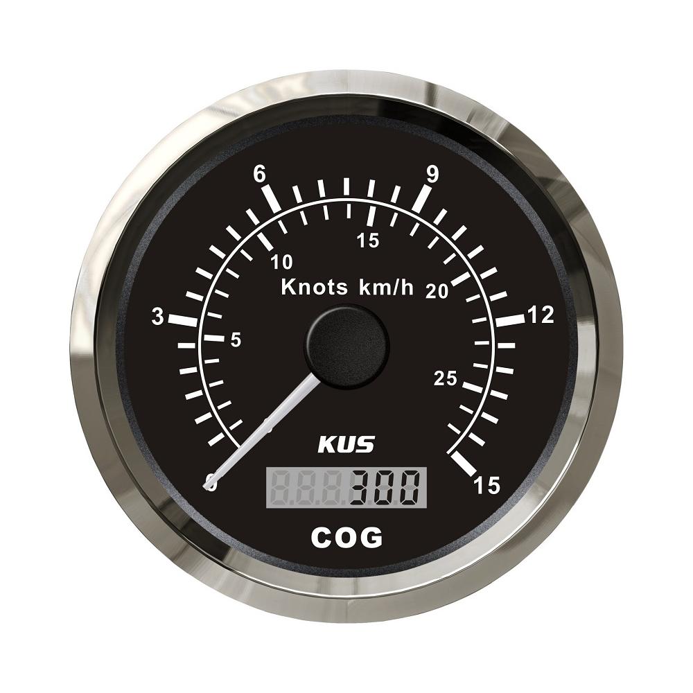 KUS Universal 85mm GPS Speedometer 0-15 knots 0-30 knots 0-60 knots Speed Gauge for Boat Yachts With Backlight 12V 24V 15Knots BS