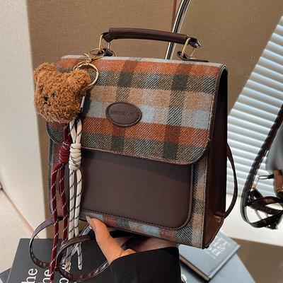 High Sense Women'S Plaid Backpack 2025 Fashion Messenger Bag Women'S Niche Shoulder Handbag