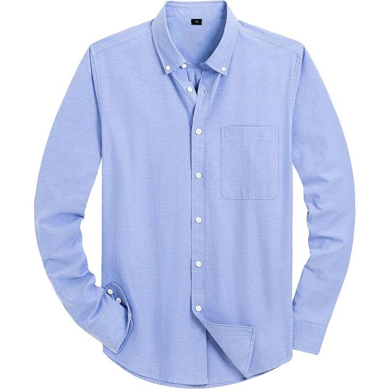 Herren Uni Oxford Langarm Button-Down-Hemd mit Brusttasche, EU-Größe Lässiges Business-Hemd für Amazon Cross-Border