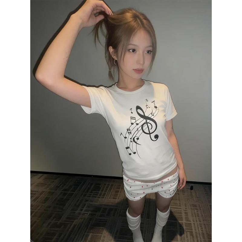 KOSY Korean Style T-shirt Women White Print Graphic Tops Y2k Vintage Tops Streetwear Japanese Tshirts E-girls Summer