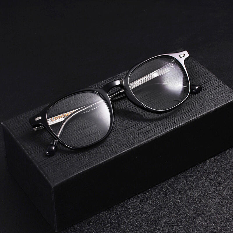 NN044 Acetate Full Frame Horn-Rimmed Glasses C1 Black