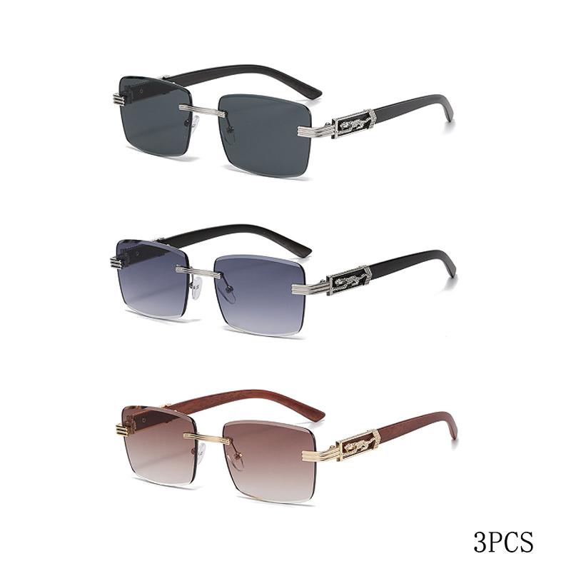 Wood Grain Legs Cheetah Decorative Sunglasses Colorful Retro Frameless Square Leopard Head Metal Sunglasses