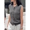 Women's Tencel Knit Vest Cardigan: Loose, Sleeveless, Round Neck, Stylish for Spring/Summer