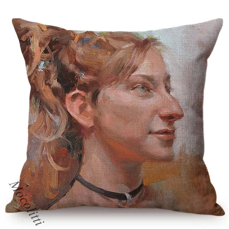 Beautiful Woman Self Portrait Art Sofa Throw Pillow Case Sexy Oil Painting Chair Decoration Square Cushion Cover Cojines