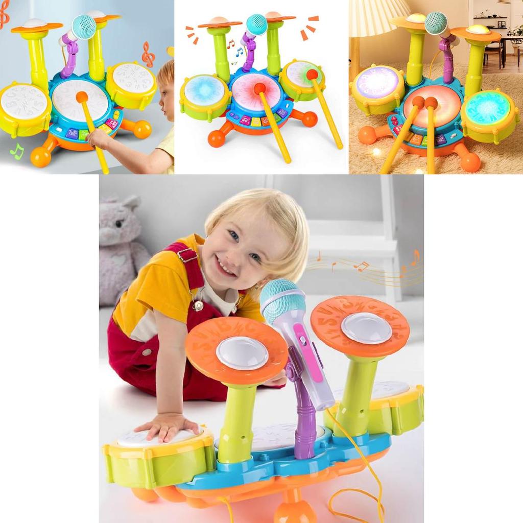 Children Electric Light Drum Set With Visual And Auditory Features For Early Education Play