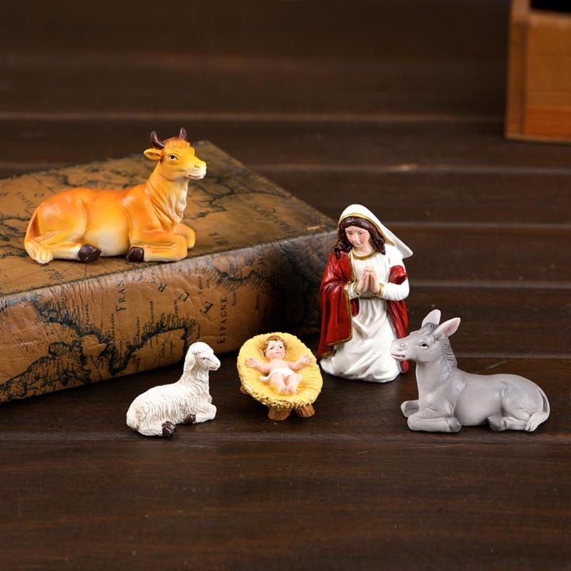 Christmas Nativity Figurines Resin Nativity Scene Statue with Stable Holy Family Statue Table Centerpieces Home Decors