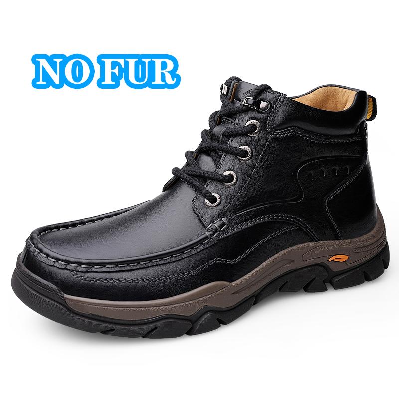 Fashion Luxury Brand Mens Casual Motorcycle Boots Genuine Leather Solid Color Outdoor Boots Warm Plush Fur Winter High Top Shoes Botas