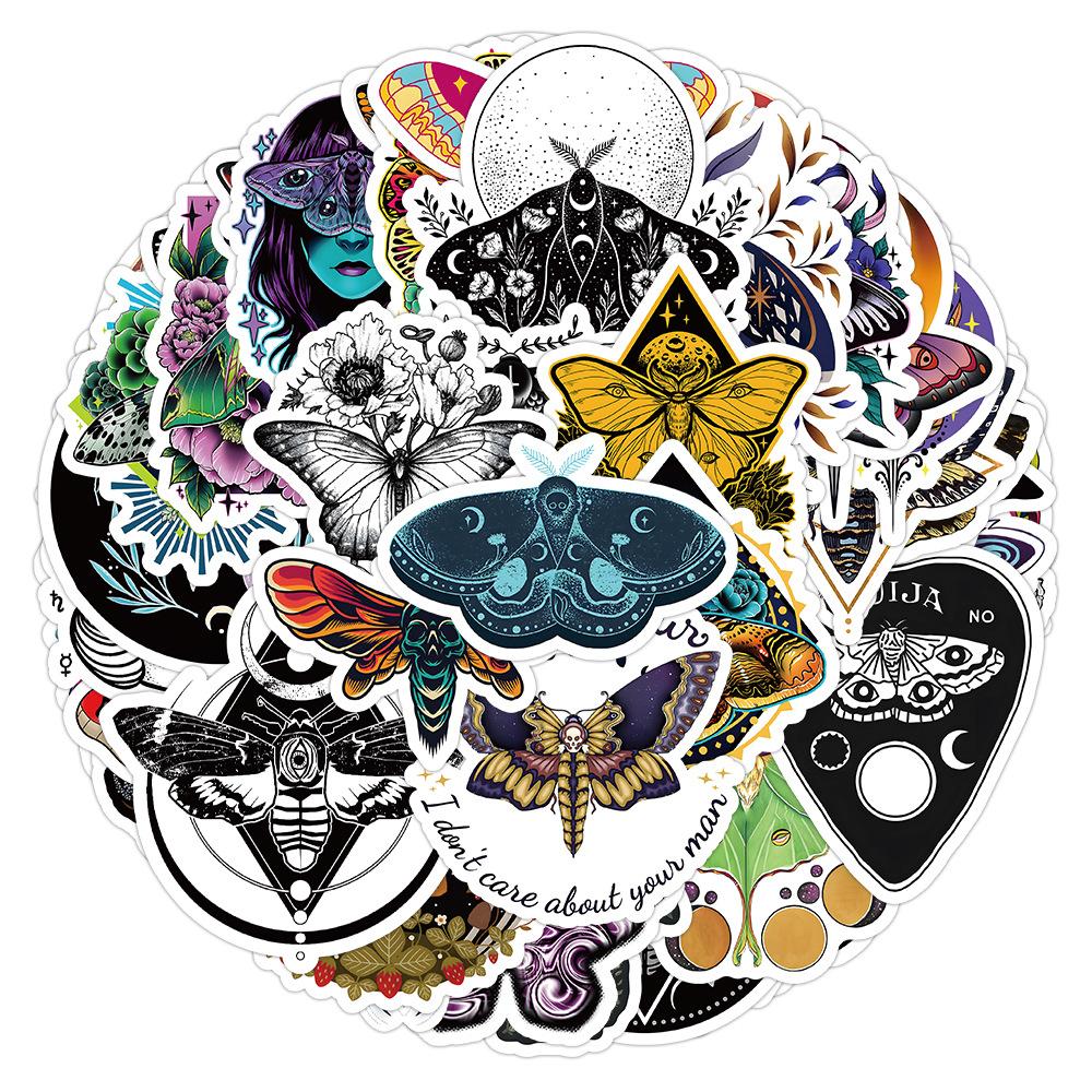 10/50 pegatinas Retro de mariposa fantasma, pegatinas de grafiti de polillas para equipaje DIY, portátil, monopatín, motocicleta, pegatinas para bicicleta