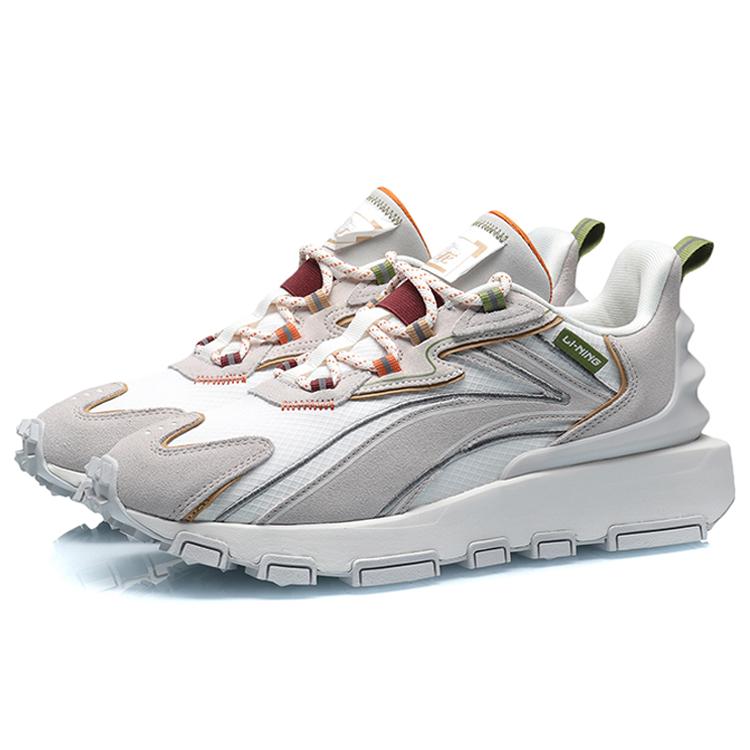 New LiNing Candle Dragon Cushioning Wear Resistant Low Top Running Shoes Men's White Gray AGCQ623-5