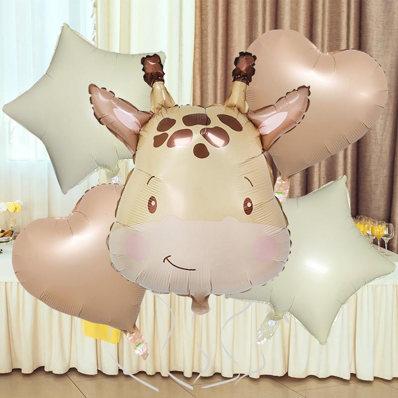 Cream Cute Wind Animal 5-Piece Set Cow Deer Red Letter Aluminum Film Balloon Set Children'S Birthday Party Decoration