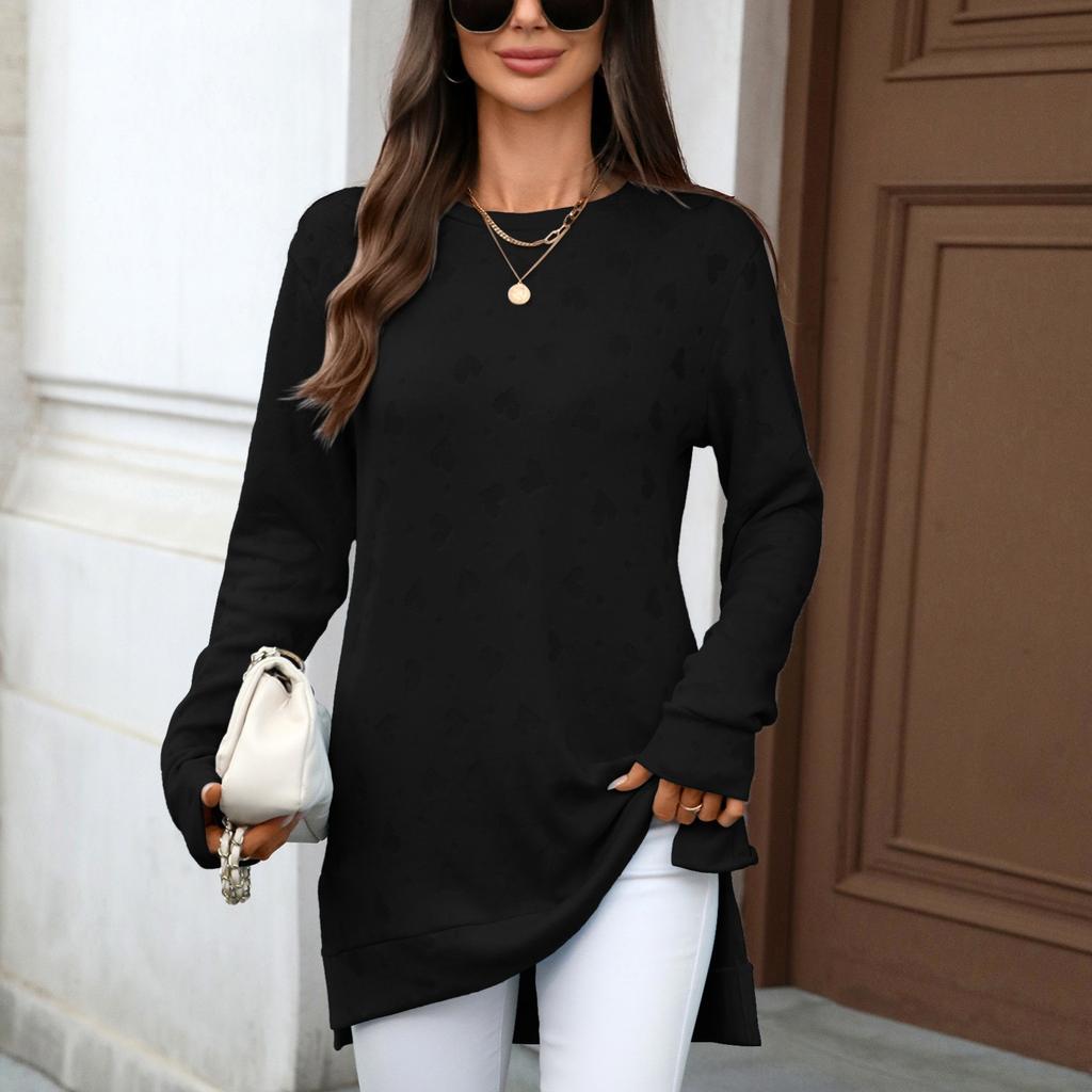 Women's T-Shirt Vintage Floral Print Round Neck Loose Long Sleeve Mid-Length Thumb Leak Top