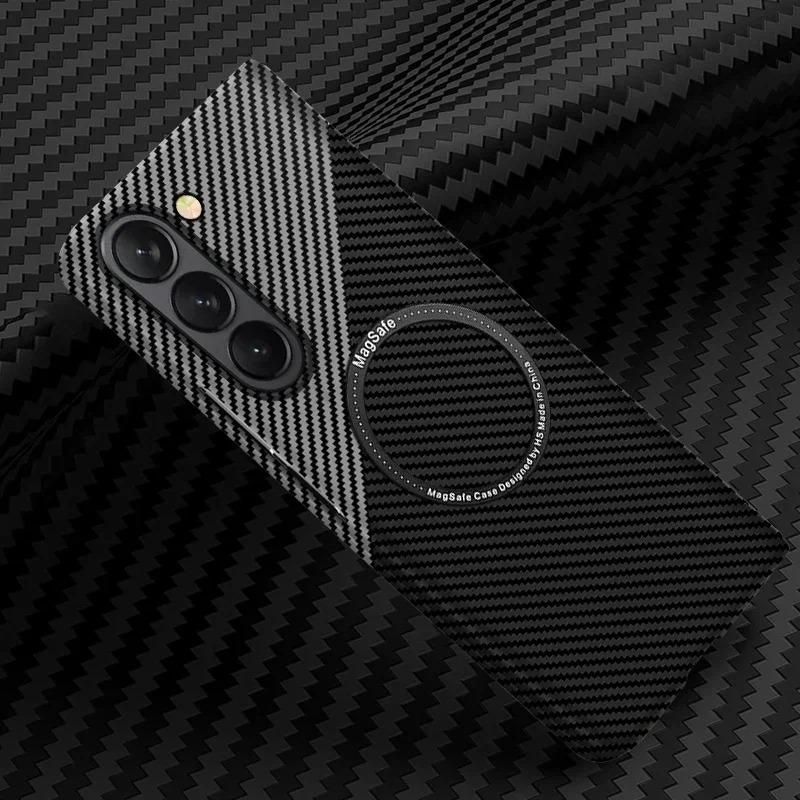 Ultra Thin Carbon Fiber Magsafe Phone Case For Samsung Galaxy Z Fold 7 6 5 4 3 Magnetic Wireless Charge Shockproof Protect Cover