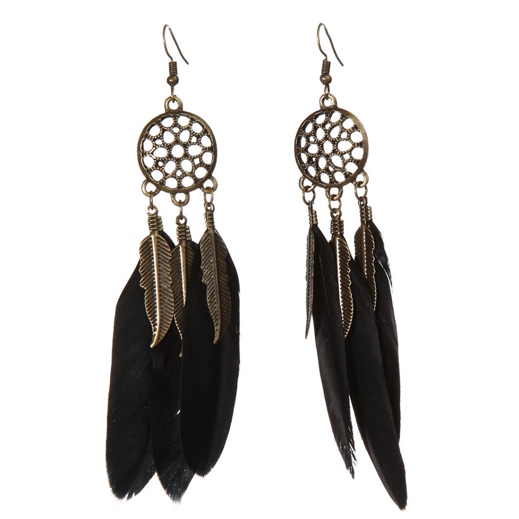 

Women s Bohemia Style Vintage Feather Leaves Drop Dangling Earrings Jewelry Gift KTJ
