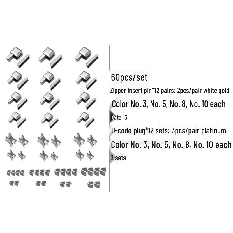 Cross-Border Exclusive Zipper Repair Kit: Square Insert Pin, U Code Upper Stop, I Code.