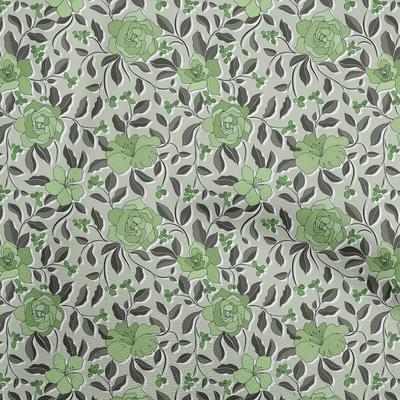 Cotton Flex Green Fabric Floral Retro Fabric For Sewing Printed Craft Fabric By The Yard 40 Inch