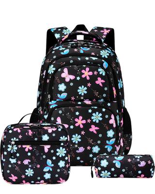3 Pcs/Set Floral Print Children's Backpacks Cute School Bag for Teenage Girls Waterproof Schoolbags With Lunch Bag Pencil Case