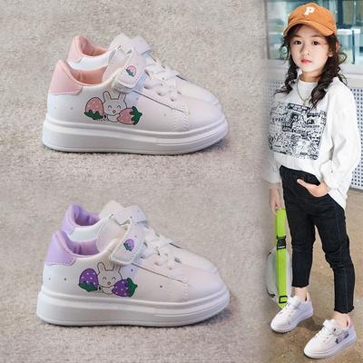 Girl's Shoes Fashion Small White Shoe Summer Lightweight Lace-up Cute Cat Pattern Skateboarding Sports Shoes Casual Kid Sneakers