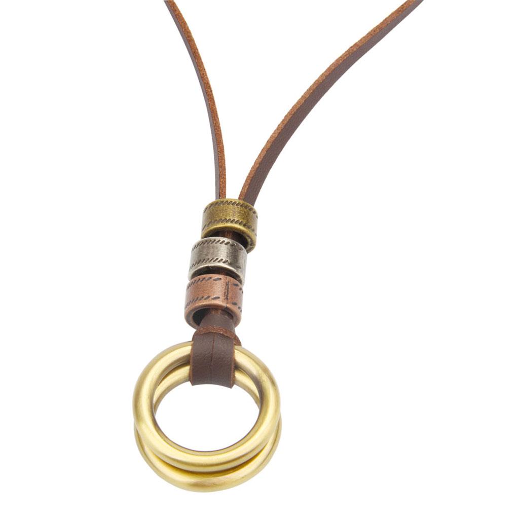 Men Women Fashion Vintange 2 Circle Pendant Brown Genuine Leather Necklace Sale! Men Women Fashion Vintange 2 Circle Pendant Brown Genuine Leather Necklace Sale!