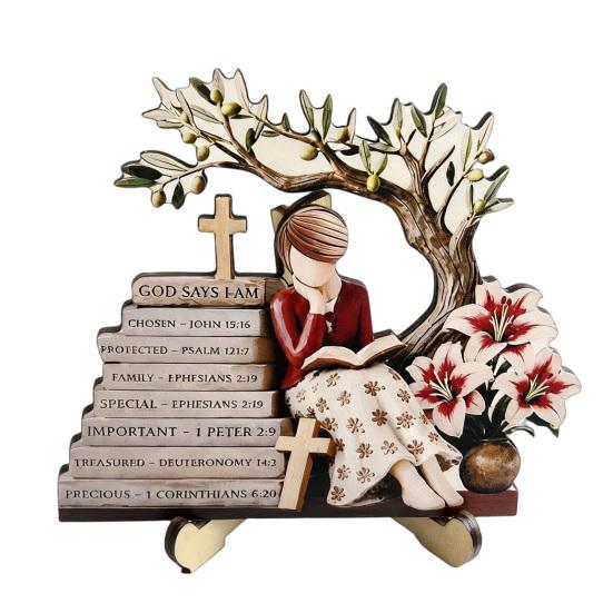 Scultura Decorativa Minimalista per Scaffale, Statuetta in Legno di Ragazza che Legge, Statua Stabile in Stile Pastorale, Statuetta da Scrivania per Decorazione di Librerie, Guarigione Artistica