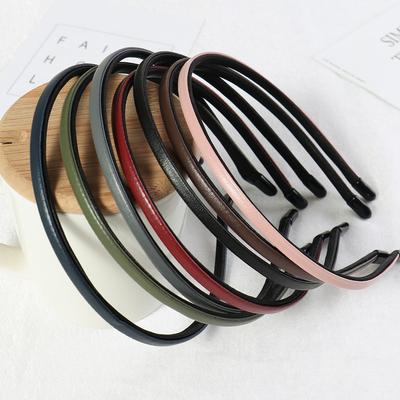 Neue Damen Vintage PU Leder Einfache Dünne Haarbänder Schlichte Handgemachte Einfarbige Stirnbänder Wasch-Stirnbänder Elegante Haarreife